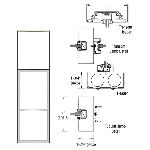 CRL-U.S. Aluminum Bronze Black Anodized 39-1/2" x 126" 400 Series Transom Single Door Frame for Center Hung OHCC