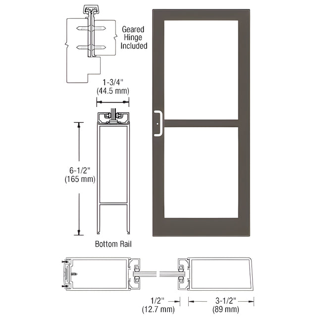 CRL-U.S. Aluminum Bronze Black Anodized 400 Series Medium Stile Active Leaf of Pair 3'0 x 7'0 Offset Hung with Geared Hinged Complete Panic Door for 1" Glass with Standard Panic and Bottom Rail