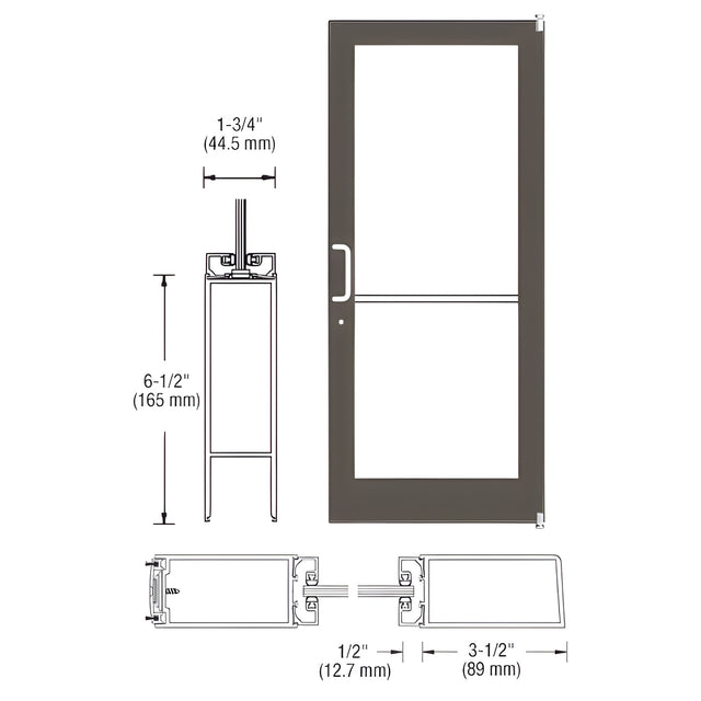 CRL-U.S. Aluminum Bronze Black Anodized 400 Series Medium Stile Active Leaf of Pair 3'0 x 7'0 Offset Hung with Pivots for Surf Mount Closer Complete Door Std. MS Lock & Bottom Rail