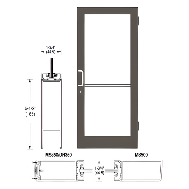 CRL-U.S. Aluminum Bronze Black Anodized 400 Series Medium Stile Active Leaf of Pair 3'0 x 7'0 Offset Hung with Butt Hinges for Surf Mount Closer Complete Door Standard MS Lock and Bottom Rail