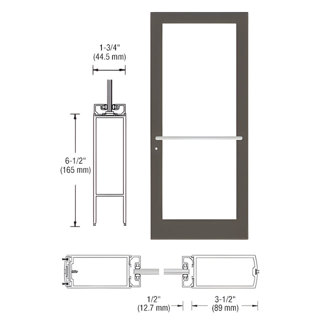 CRL-U.S. Aluminum Bronze Black Anodized 400 Series Medium Stile Active Leaf of Pair 3'0 x 7'0 Center Hung for OHCC w/Standard Push Bars Complete Door Std. MS Lock & Bottom Rail
