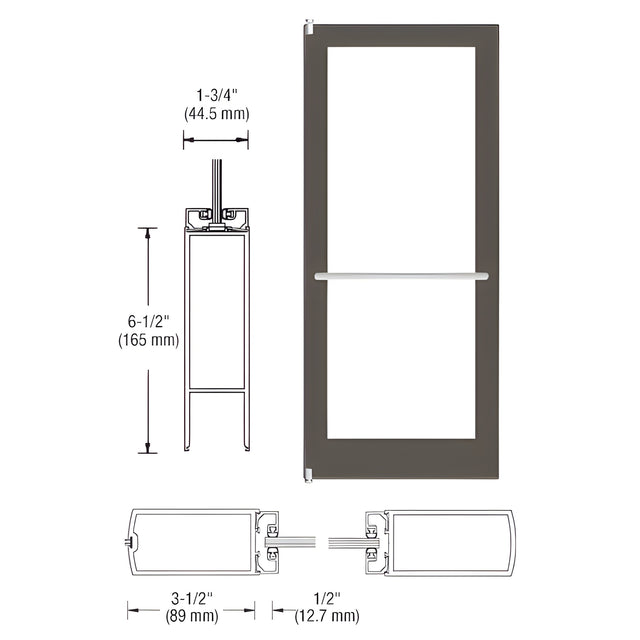 CRL-U.S. Aluminum Bronze Black Anodized 400 Series Medium Stile Inactive Leaf of Pair 3'0 x 7'0 Center Hung for OHCC w/Standard Push Bars Complete Door Std. MS Lock & Bottom Rail