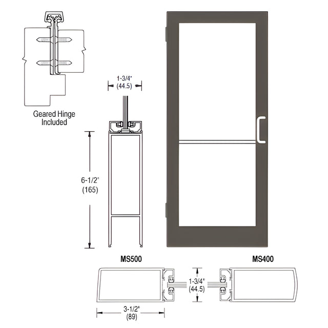 CRL-U.S. Aluminum Bronze Black Anodized 400 Series Medium Stile Inactive Leaf of Pair 3'0 x 7'0 Offset Hung with Geared Hinged Complete Door Std. MS Lock & Bottom Rail