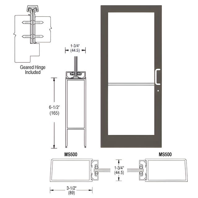 CRL-U.S. Aluminum Bronze Black Anodized 400 Series Medium Stile (LHR) HLSO Single 3'0 x 7'0 Offset Hung with Geared Hinged Complete Door for 1" Glass with Standard MS Lock and Bottom Rail