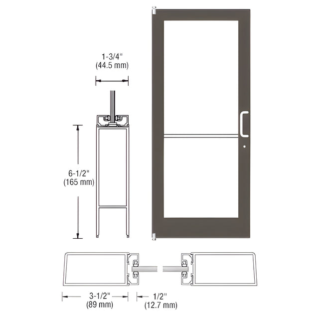 CRL-U.S. Aluminum Bronze Black Anodized 400 Series Medium Stile (LHR) HLSO Single 3'0 x 7'0 Offset Hung with Pivots for Surf Mount Closer Complete Door Std. MS Lock & Bottom Rail