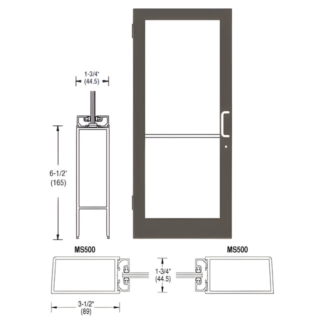 CRL-U.S. Aluminum Bronze Black Anodized 400 Series Medium Stile (LHR) HLSO Single 3'0 x 7'0 Offset Hung with Butt Hinges for Surf Mount Closer Complete Door Std. MS Lock & Bottom Rail