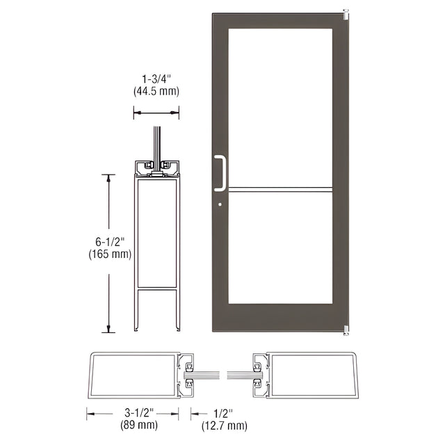CRL-U.S. Aluminum Bronze Black Anodized 400 Series Medium Stile (RHR) HRSO Single 3'0 x 7'0 Offset Hung with Pivots for Surf Mount Closer Complete Door for 1" Glass with Standard MS Lock and Bottom Rail