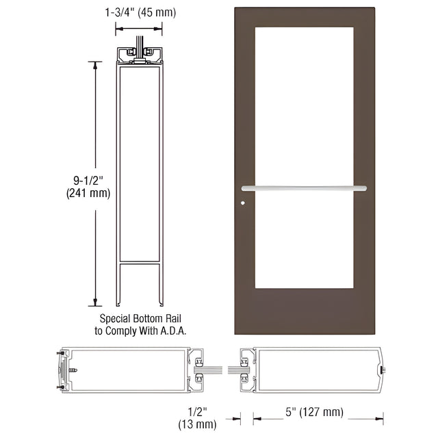 CRL-U.S. Aluminum Bronze Black Anodized 550 Series Wide Stile Active Leaf of Pair 3'0 x 7'0 Center Hung for OHCC w/Standard Push Bars Complete ADA Door(s) with Lock Indicator, Cyl Guard