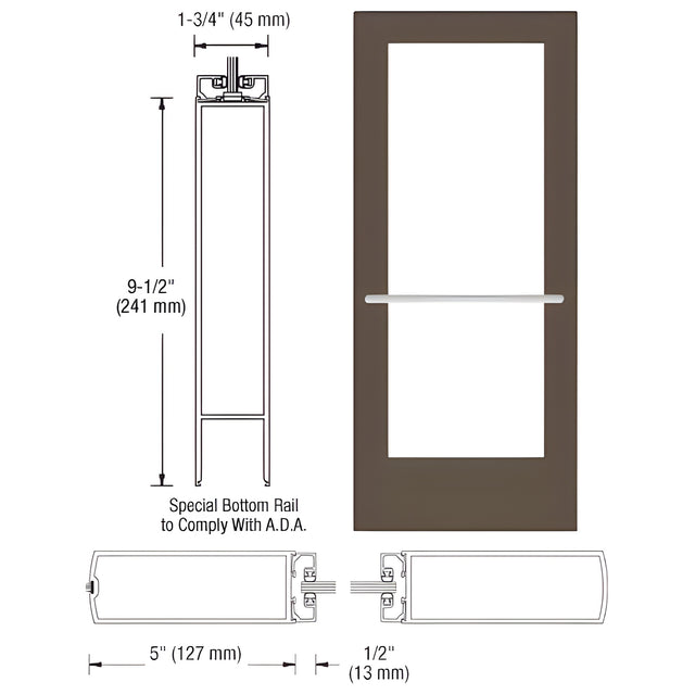 CRL-U.S. Aluminum Bronze Black Anodized 550 Series Wide Stile Inactive Leaf of Pair 3'0 x 7'0 Center Hung for OHCC w/Standard Push Bars Complete ADA Door(s) with Lock Indicator, Cyl Guard