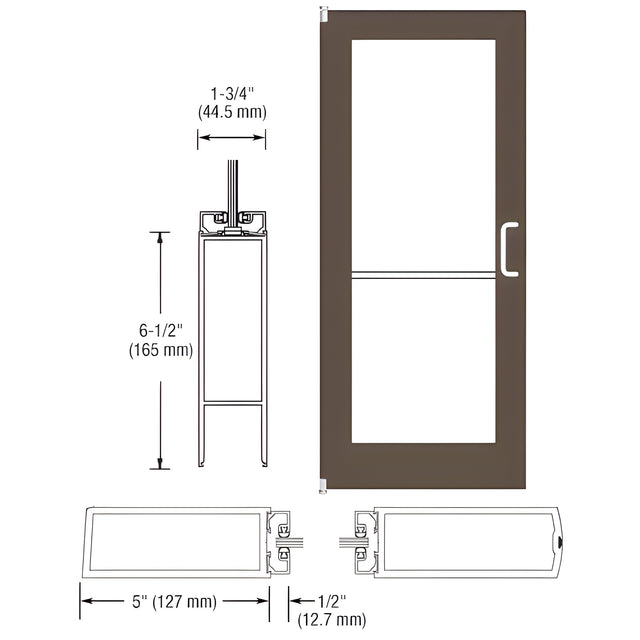 CRL-U.S. Aluminum Bronze Black Anodized 550 Series Wide Stile Inactive Leaf of Pair 3'0 x 7'0 Offset Hung with Pivots for Surf Mount Closer Complete Door Std. MS Lock and Bottom Rail