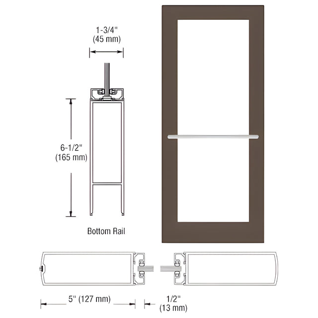 CRL-U.S. Aluminum Bronze Black Anodized 550 Series Wide Stile Inactive Leaf of Pair 3'0 x 7'0 Center Hung for OHCC w/Standard Push Bars Complete Door Std. MS Lock and Bottom Rail