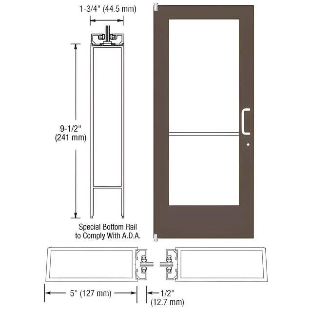 CRL-U.S. Aluminum Bronze Black Anodized 550 Series Wide Stile (LHR) HLSO Single 3'0 x 7'0 Offset Hung with Pivots for Surf Mount Closer Complete ADA Door for 1" Glass with Lock Indicator, Cyl Guard