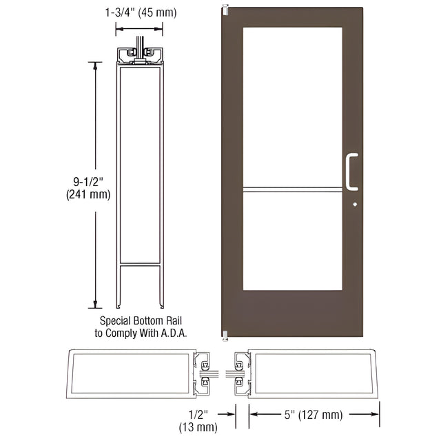 CRL-U.S. Aluminum Bronze Black Anodized 550 Series Wide Stile (LHR) HLSO Single 3'0 x 7'0 Offset Hung with Pivots for Surf Mount Closer Complete Door Std. Lock and 9-1/2" Bottom Rail