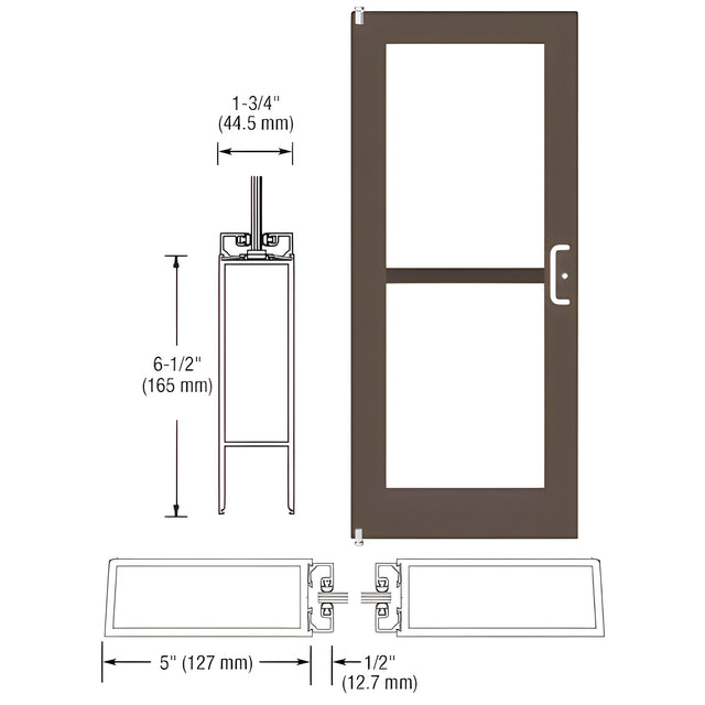 CRL-U.S. Aluminum Bronze Black Anodized 550 Series Wide Stile (LHR) HLSO Single 3'0 x 7'0 Offset Hung with Pivots for Surf Mount Closer Complete Panic Door for 1" Glass with Standard Panic and Bottom Rail