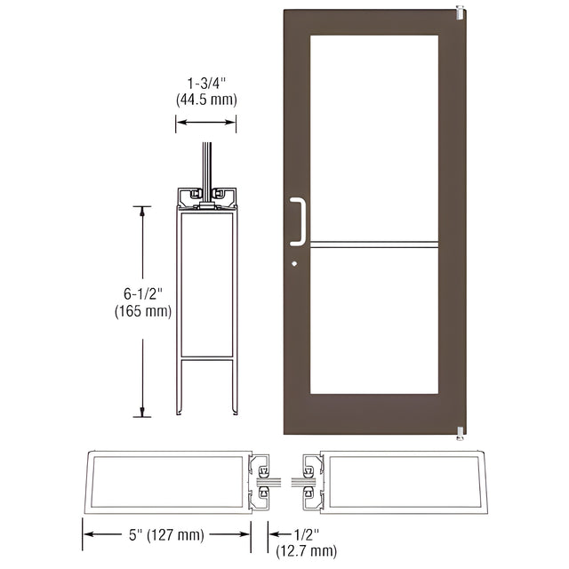 CRL-U.S. Aluminum Bronze Black Anodized 550 Series Wide Stile (RHR) HRSO Single 3'0 x 7'0 Offset Hung with Pivots for Surf Mount Closer Complete Door for 1" Glass with Standard MS Lock and Bottom Rail