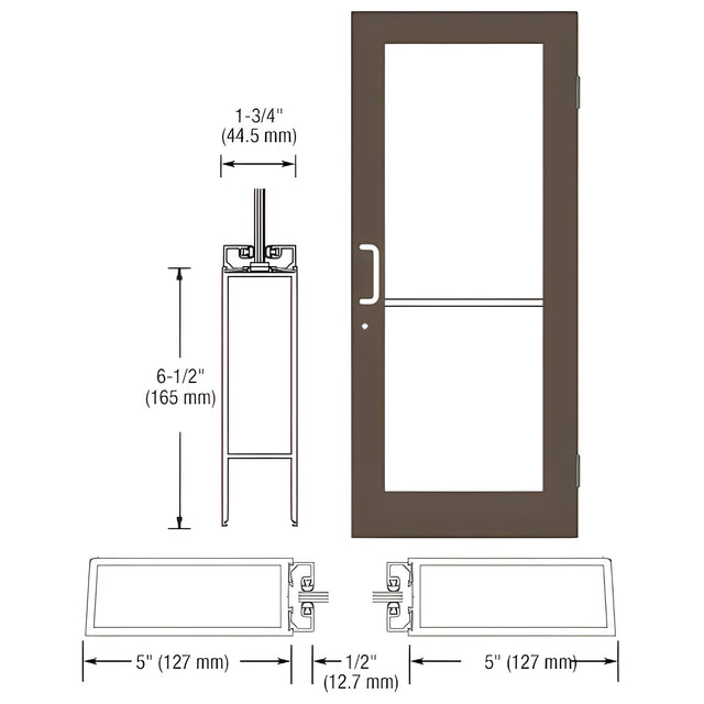 CRL-U.S. Aluminum Bronze Black Anodized 550 Series Wide Stile (RHR) HRSO Single 3'0 x 7'0 Offset Hung with Butt Hinges for Surf Mount Closer Complete Door Std. MS Lock & Bottom Rail