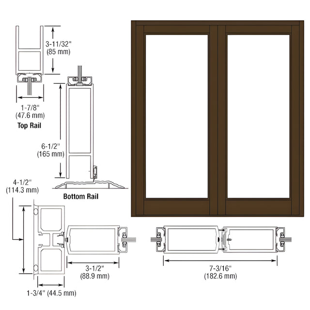 CRL-U.S. Aluminum Bronze Black Anodized Blank Pair Series 800 Durafront Medium Stile Center Hung Entrance Doors- No Prep