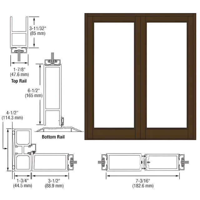 CRL-U.S. Aluminum Bronze Black Anodized Blank Pair Series 800 Durafront Medium Stile Offset Hung Entrance Doors- No Prep