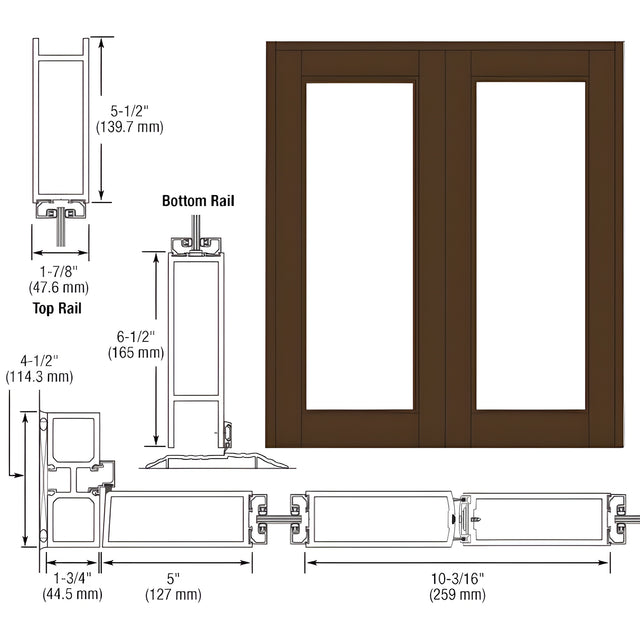 CRL-U.S. Aluminum Bronze Black Anodized Blank Pair Series 850 Durafront Wide Stile Offset Hung Entrance Doors - No Prep
