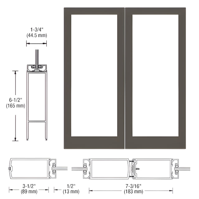 CRL-U.S. Aluminum Bronze Black Anodized Custom Blank Pair 400 Medium Stile Center Hung Entrance Doors - No Prep