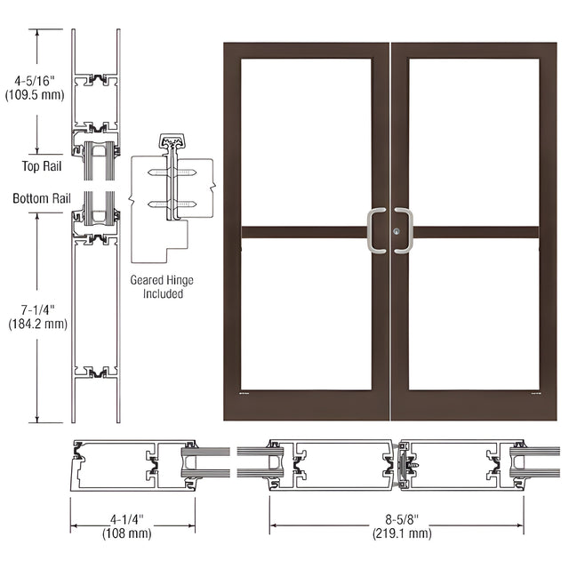 CRL-U.S. Aluminum Bronze Black Anodized Custom Pair 72" x 84" Series 400T Medium Stile Gear Hinge Entrance Door