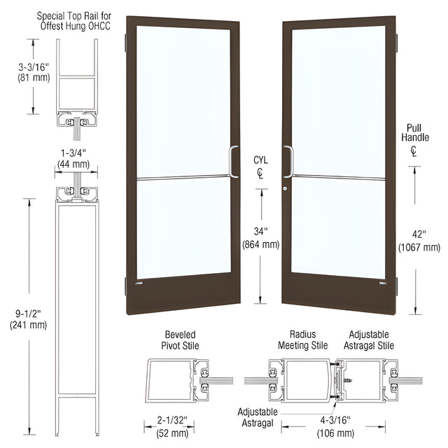 CRL-U.S. Aluminum Bronze Black Anodized Custom Pair 72" x 84" Series 250 Narrow Stile Butt Hinge Entrance Door for OHCC