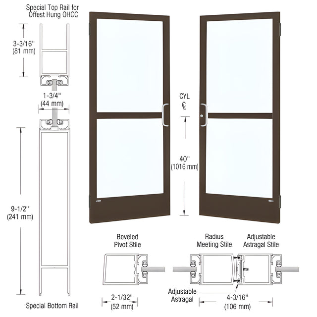 CRL-U.S. Aluminum Bronze Black Anodized Custom Pair 72" x 84" Series 250 Narrow Stile Butt Hinge Entrance Door for OHCC