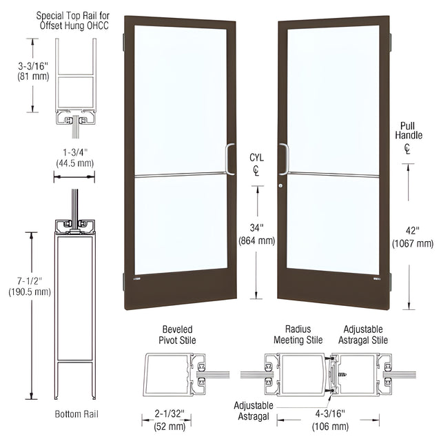 CRL-U.S. Aluminum Bronze Black Anodized Custom Pair 72" x 84" Series 250 Narrow Stile Butt Hinge Entrance Door for OHCC