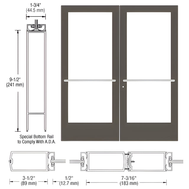 CRL-U.S. Aluminum Bronze Black Anodized Custom Pair Series 400 Medium Stile Center Pivot Entrance Door for Overhead Concealed Door Closers