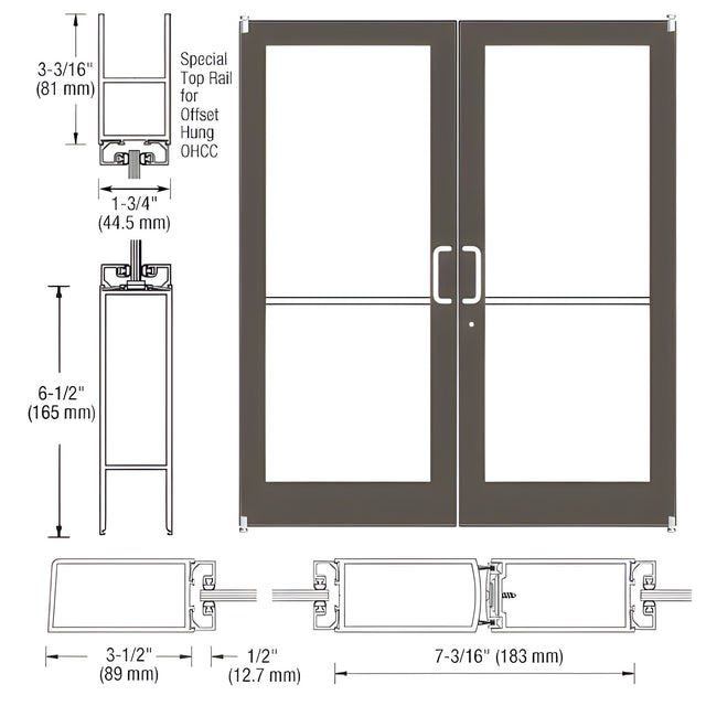 CRL-U.S. Aluminum Bronze Black Anodized Custom Pair Series 400 Medium Stile Offset Pivot Entrance Doors for Overhead Concealed Door Closers