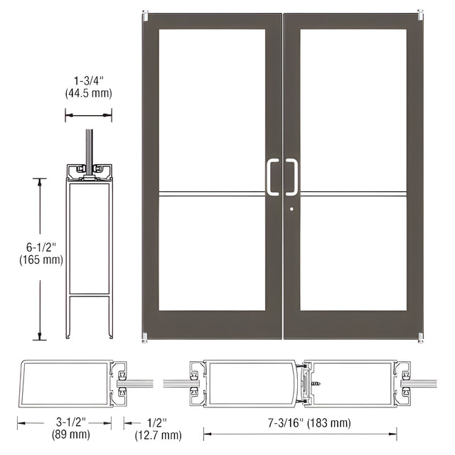 CRL-U.S. Aluminum Bronze Black Anodized Custom Pair Series 400 Medium Stile Offset Pivot Entrance Doors for Surface Mount Door Closers