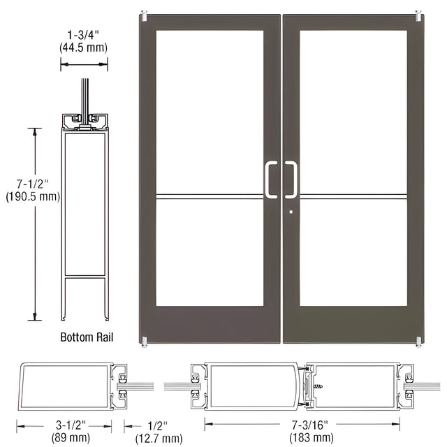 CRL-U.S. Aluminum Bronze Black Anodized Custom Pair Series 400 Medium Stile Offset Pivot Entrance Doors for Surface Mount Door Closers