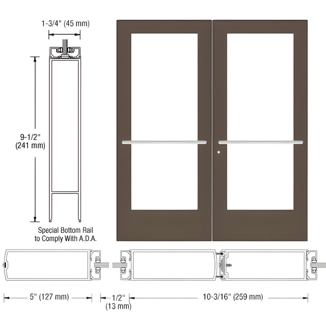 CRL-U.S. Aluminum Bronze Black Anodized Custom Pair Series 550 Wide Stile Center Pivot Entrance Door for Overhead Concealed Door Closers