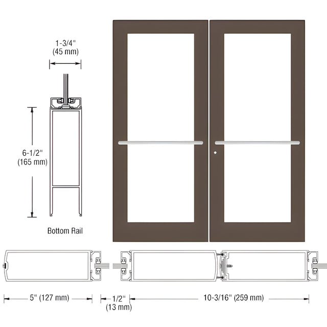 CRL-U.S. Aluminum Bronze Black Anodized Custom Pair Series 550 Wide Stile Center Pivot Entrance Door for Overhead Concealed Door Closers