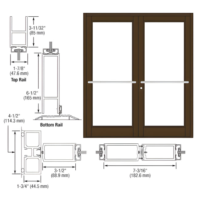 CRL-U.S. Aluminum Bronze Black Anodized Custom Pair Series 800 Durafront Medium Stile Center Pivot Entrance Doors for Overhead Concealed Door Closers
