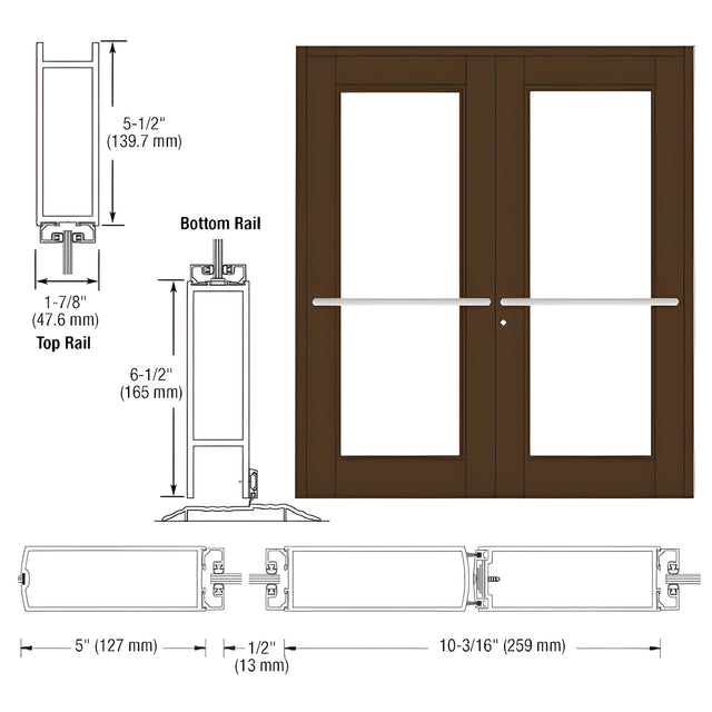 CRL-U.S. Aluminum Bronze Black Anodized Custom Pair Series 850 Durafront Wide Stile Center Pivot Entrance Doors for Overhead Concealed Door Closers