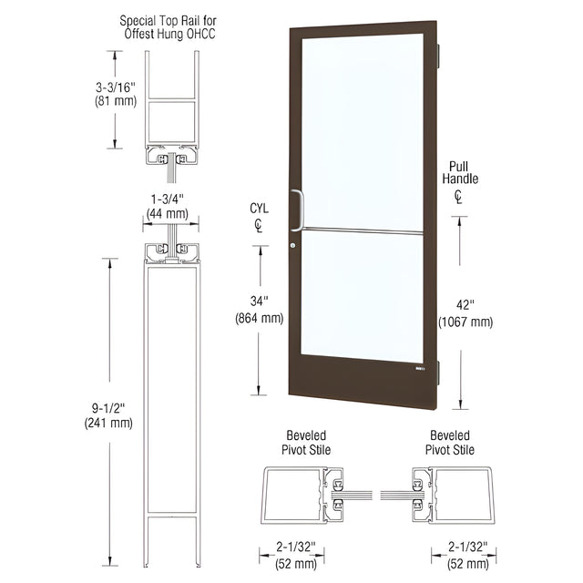 CRL-U.S. Aluminum Bronze Black Anodized Custom Single 36" x 84" Series 250 Narrow Stile Butt Hinge Entrance Door for OHCC