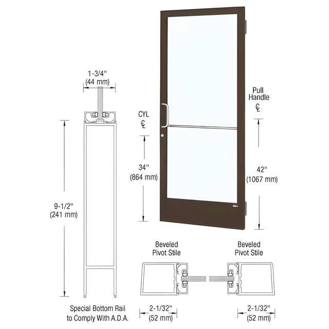 CRL-U.S. Aluminum Bronze Black Anodized Custom Single 36" x 84" Series 250 Narrow Stile Butt Hinge Entrance Door