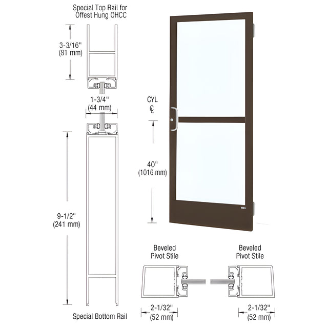 CRL-U.S. Aluminum Bronze Black Anodized Custom Single 36" x 84" Series 250 Narrow Stile Butt Hinge Entrance Door for OHCC