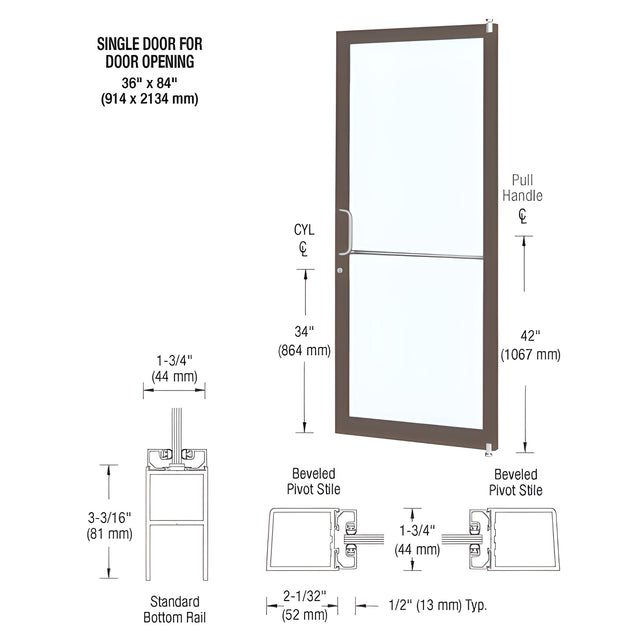 CRL-U.S. Aluminum Bronze Black Anodized Custom Single 36" x 84" Series 250 Narrow Stile Offset Pivot Entrance Door
