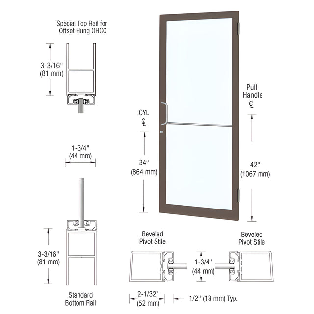 CRL-U.S. Aluminum Bronze Black Anodized Custom Single 36" x 84" Series 250 Narrow Stile Butt Hinge Entrance Door for OHCC