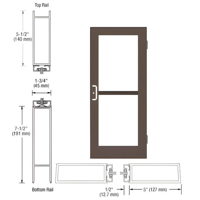 CRL-U.S. Aluminum Bronze Black Anodized Custom Single 36" x 84" Series 550 Wide Stile Butt Hinge Entrance Door