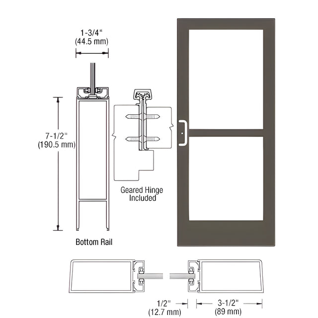 CRL-U.S. Aluminum Bronze Black Anodized Custom Single Door Series 400 Medium Stile Offset Hung Geared Hinge With Panic for Surface Mount Door Closer