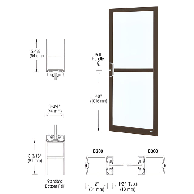 CRL-U.S. Aluminum Bronze Black Anodized Custom Single Series 250 Narrow Stile Center Pivot Entrance Door For Panic and Overhead Concealed Door Closer