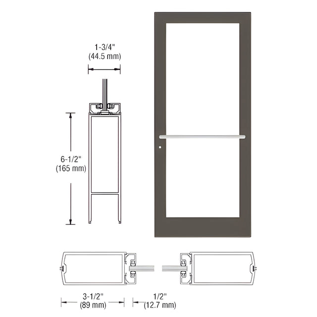 CRL-U.S. Aluminum Bronze Black Anodized Custom Single Series 400 Medium Stile Center Pivot Entrance Door for Overhead Concealed Door Closer