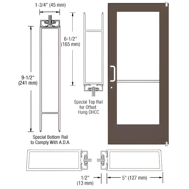 CRL-U.S. Aluminum Bronze Black Anodized Custom Single Series 550 Wide Stile Offset Pivot Entrance Door for Overhead Concealed Door Closer