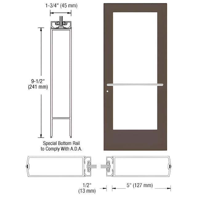 CRL-U.S. Aluminum Bronze Black Anodized Custom Single Series 550 Wide Stile Center Pivot Entrance Door for Overhead Concealed Door Closer