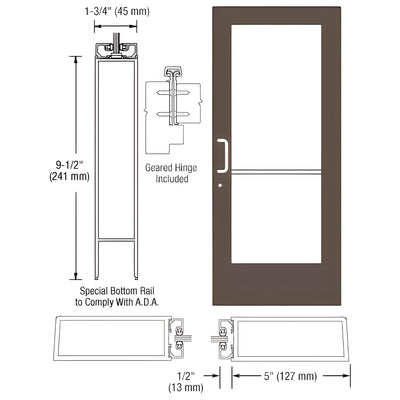 CRL-U.S. Aluminum Bronze Black Anodized Custom Single Series 550 Wide Stile Geared Hinge Entrance Door for Surface Mount Door Closer