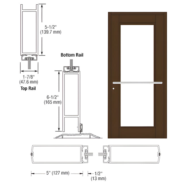 CRL-U.S. Aluminum Bronze Black Anodized Custom Single Series 850 Durafront Wide Stile Center Pivot Entrance Door for Overhead Concealed Door Closer
