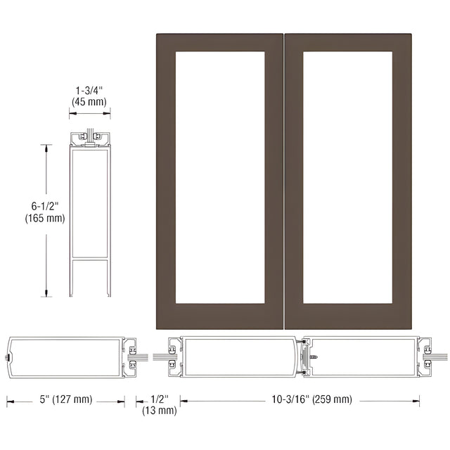 CRL-U.S. Aluminum Bronze Black Anodized Custom Size Blank Pair 550 Wide Center Stile Entrance Doors - No Prep